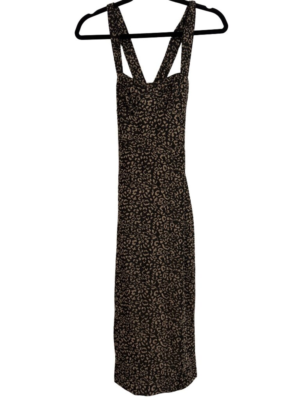 Leopard Print Bustier Midi Dress Cross Back Bodycon Size XS